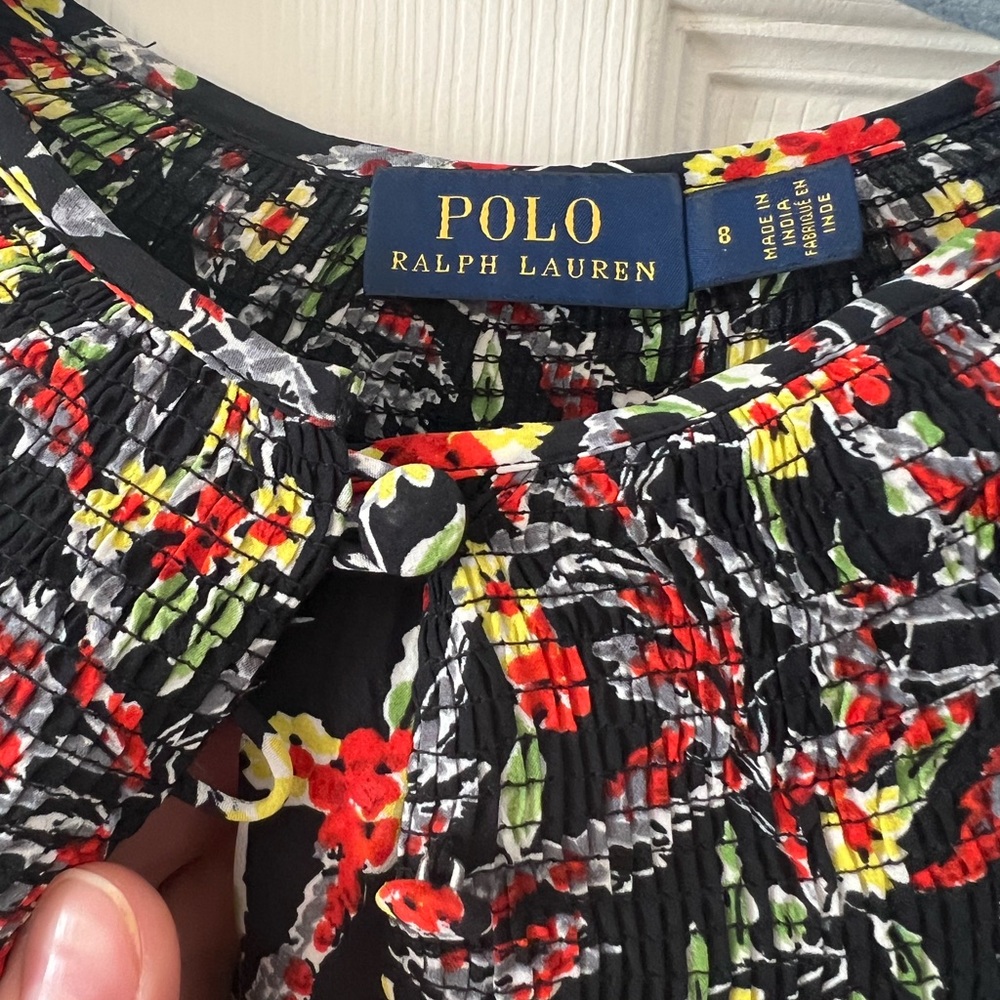Ralph Lauren Black Floral Puff Sleeve Smocked Waist Top